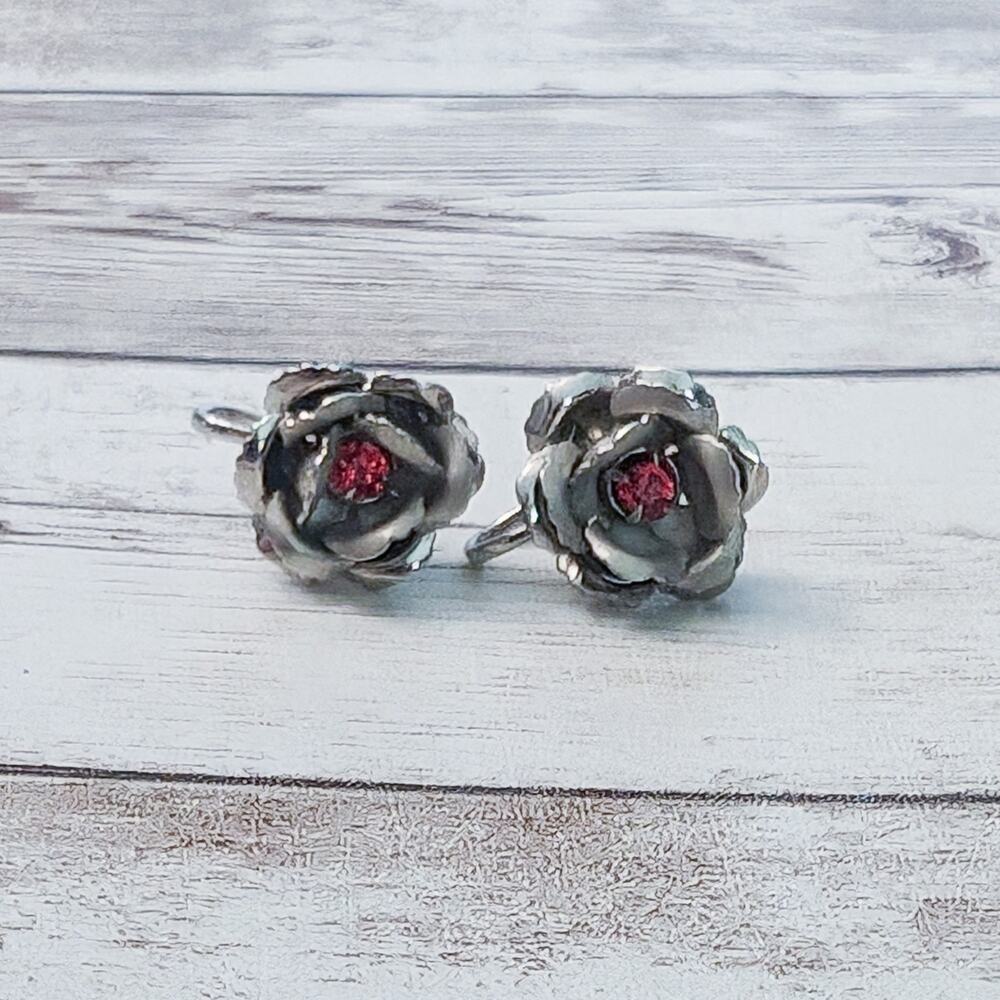 Vintage Prestige Screw Back Earrings Flower Rose Earrings